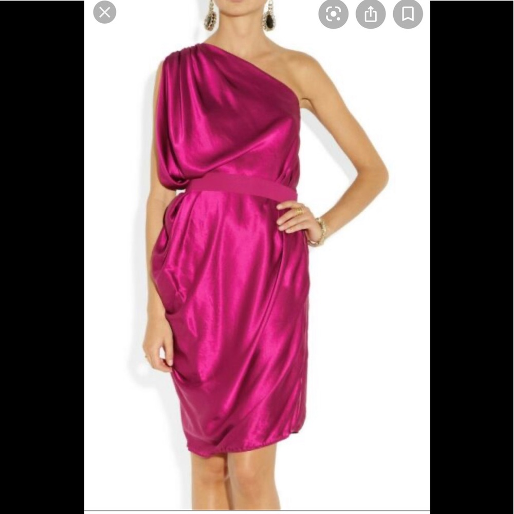 Lanvin  hot pink classic cocktail asymmetric draped dress